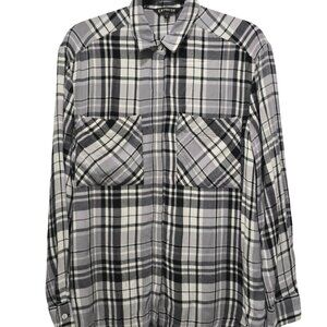Express Black & White Long Sleeve Button-Up Shirt - Classic & Stylish!